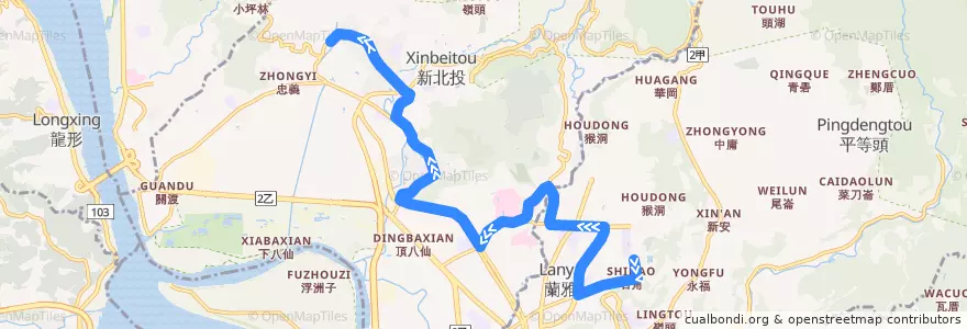 Mapa del recorrido 臺北市 602 天母-北投 (往程) de la línea  en Taipei.