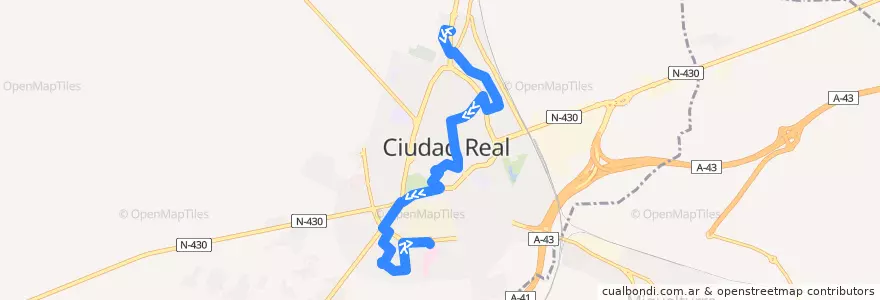 Mapa del recorrido 3 - Urb. Puerta de Toledo - Hospital General de la línea  en Ciudad Real.