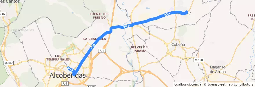Mapa del recorrido 180 Alcobendas → Algete de la línea  en Autonome Gemeinschaft Madrid.