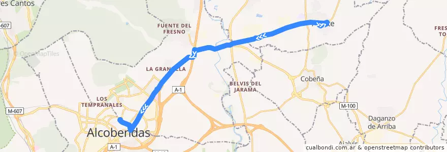 Mapa del recorrido 180 Algete → Alcobendas de la línea  en منطقة مدريد.