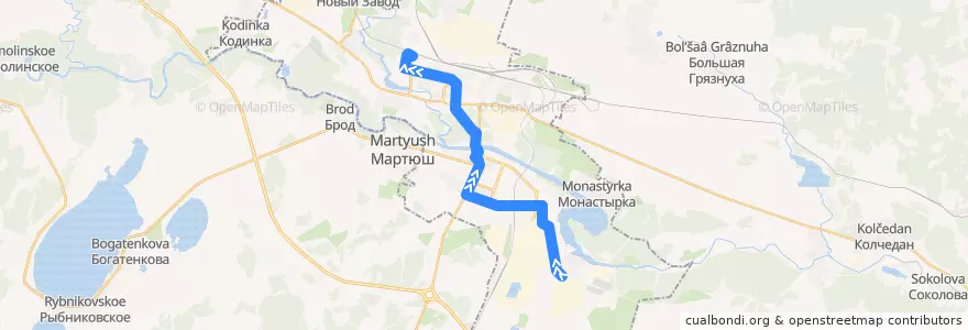 Mapa del recorrido Автобус 14: п. Чкалова – Городская больница №2 de la línea  en دائرة المدينة كامينسك-أورالسكي.