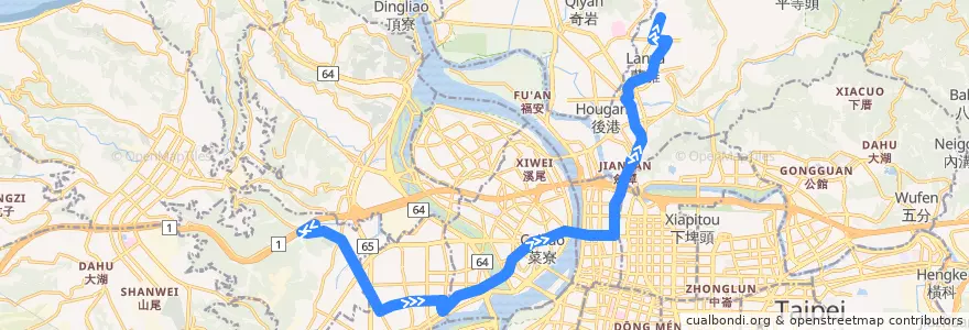 Mapa del recorrido 臺北市 616 泰山-天母 (往程) de la línea  en Nuevo Taipéi.
