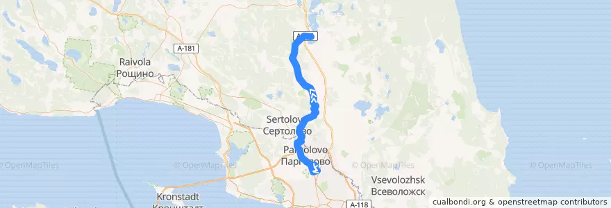 Mapa del recorrido Автобус № 436: Санкт-Петербург, улица Жени Егоровой => Керро de la línea  en Ленинградская область.