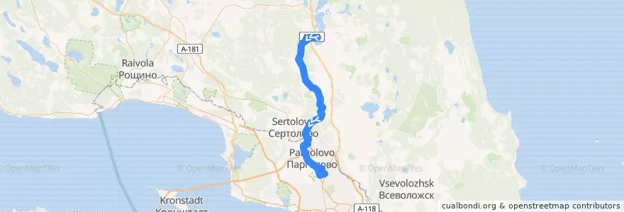 Mapa del recorrido Автобус № 436: Керро => Санкт-Петербург, улица Жени Егоровой de la línea  en Ленинградская область.