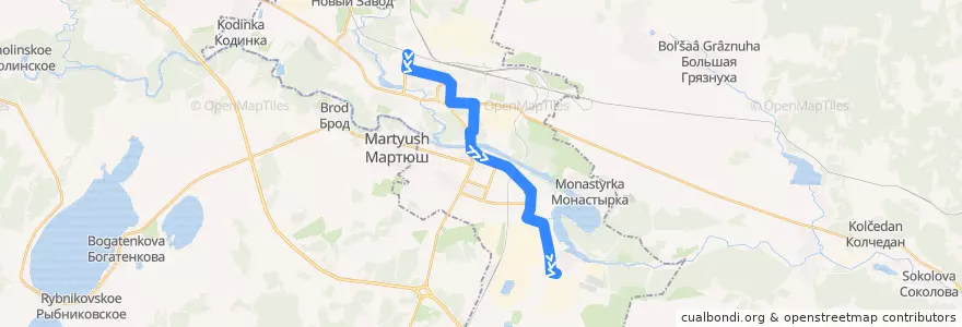 Mapa del recorrido Автобус 11: Московская – п. Чкалова de la línea  en городской округ Каменск-Уральский.