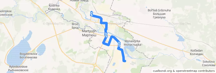 Mapa del recorrido Автобус 5: Московская – п. Чкалова de la línea  en городской округ Каменск-Уральский.
