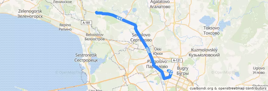 Mapa del recorrido Автобус № 439: станция метро "Парнас" => Сады de la línea  en 列宁格勒州.