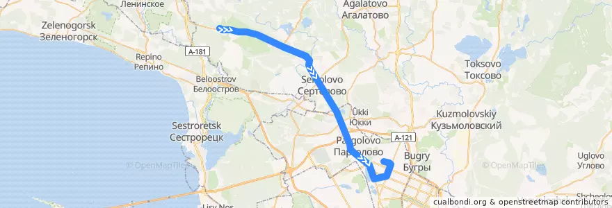 Mapa del recorrido Автобус № 439: Сады => станция метро "Парнас" de la línea  en Ленинградская область.
