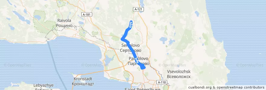 Mapa del recorrido Автобус № 435: Елизаветинка => Санкт-Петербург, улица Жени Егоровой de la línea  en Ленинградская область.