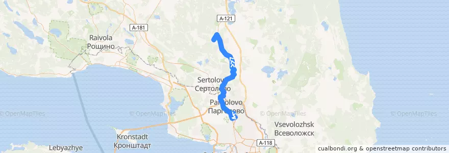 Mapa del recorrido Автобус № 567: Санкт-Петербург, улица Жени Егоровой => Елизаветинка de la línea  en Oblast de Léningrad.