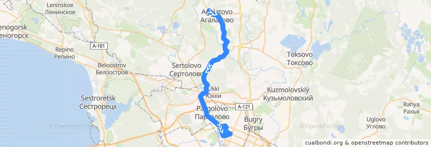 Mapa del recorrido Автобус № 433: Агалатово => Санкт-Петербург, улица Жени Егоровой de la línea  en Ленинградская область.