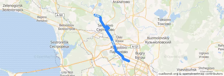 Mapa del recorrido Автобус № 434: Чёрная речка => станция метро "Проспект Просвещения" de la línea  en Oblast de Léningrad.
