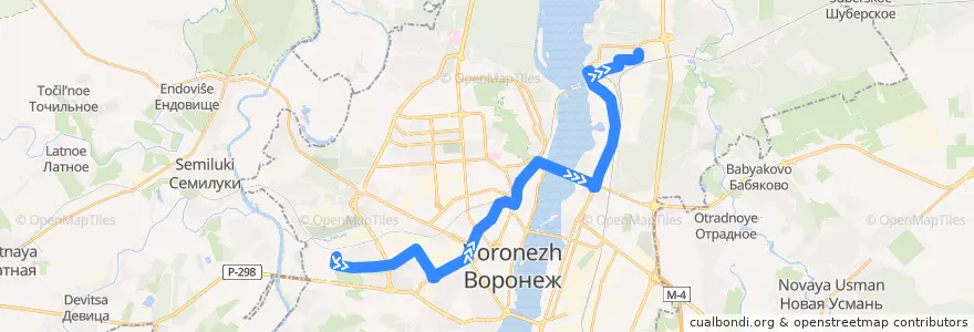Mapa del recorrido Автобус №10А: Перхоровича - Центр реабилитации de la línea  en городской округ Воронеж.
