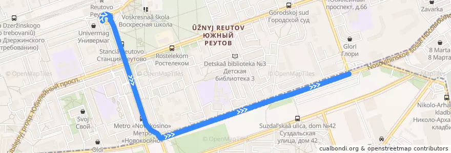 Mapa del recorrido Агрогородок - Ст. Реутово de la línea  en Distretto Federale Centrale.