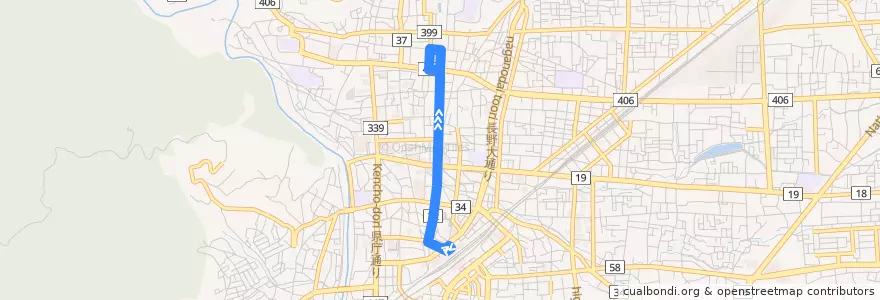 Mapa del recorrido 11系統 びんづる号 de la línea  en 長野市.