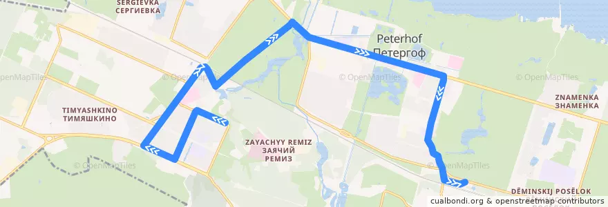 Mapa del recorrido Автобус № 356: Университетский проспект => ж/д станция Новый Петергоф de la línea  en Peterhof.