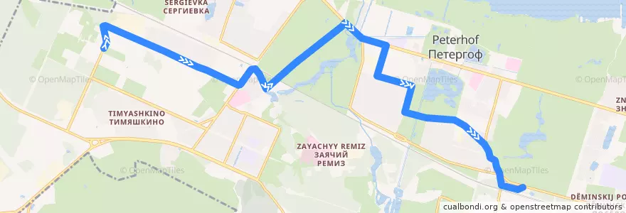 Mapa del recorrido Автобус № 354: Университет => ж/д станция Новый Петергоф de la línea  en Петергоф.