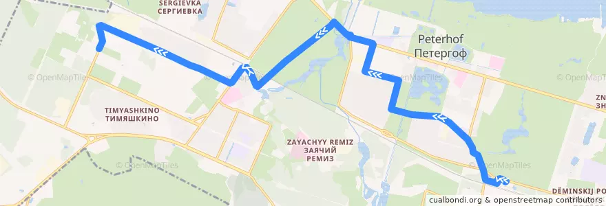 Mapa del recorrido Автобус № 354: ж/д станция Новый Петергоф => Университет de la línea  en Петергоф.