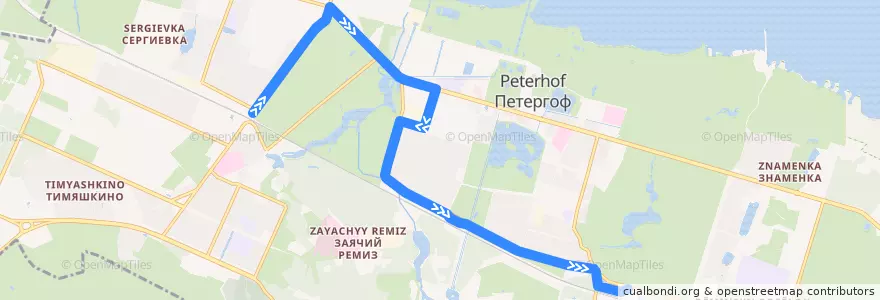 Mapa del recorrido Автобус № 353: ж/д станция Старый Петергоф => ж/д станция Новый Петергоф de la línea  en Петергоф.
