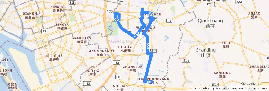 Mapa del recorrido 橘8路(往程) de la línea  en 펑산구.