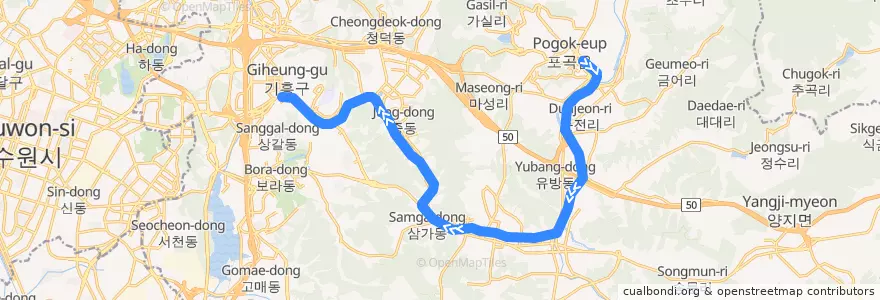Mapa del recorrido 용인 경전철 de la línea  en 용인시.
