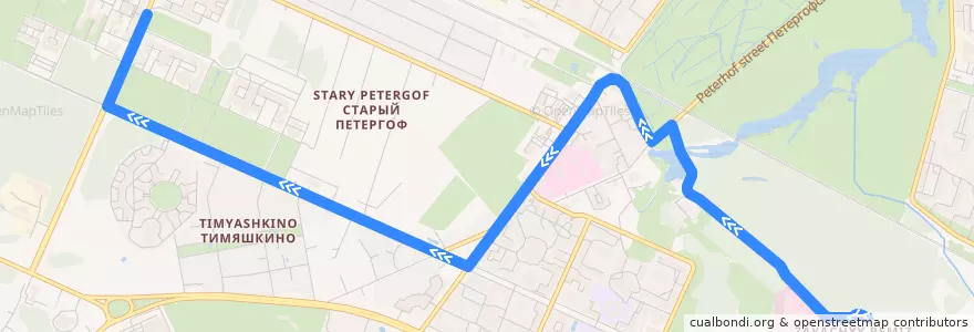 Mapa del recorrido Автобус № 358: Заячий Ремиз => Университет de la línea  en Петергоф.