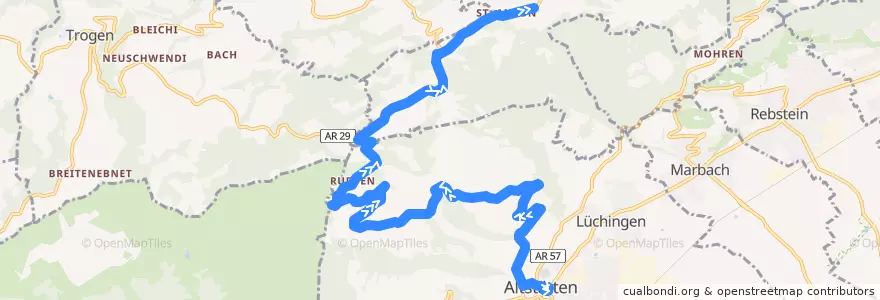 Mapa del recorrido Bus 333: Altstätten SG => St. Anton de la línea  en Sankt Gallen.
