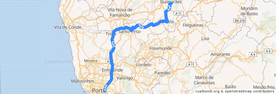 Mapa del recorrido Comboio Intercidades: Lisboa (Santa Apolónia) => Guimarães de la línea  en Nord.