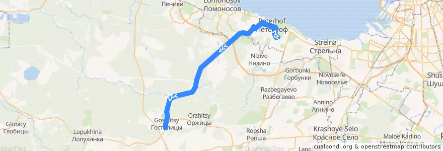 Mapa del recorrido Автобус № 489: ж/д станция Новый Петергоф => Гостилицы de la línea  en Ленинградская область.