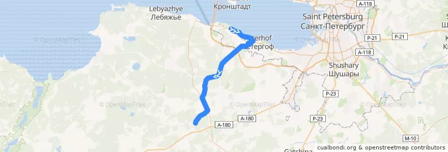 Mapa del recorrido Автобус № 683: Ломоносов, вокзал => Клясино de la línea  en Oblast Leningrad.