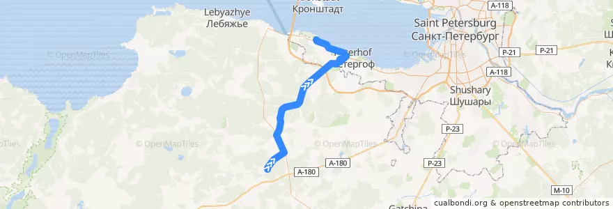 Mapa del recorrido Автобус № 683: Клясино => Ломоносов, вокзал de la línea  en Ленинградская область.