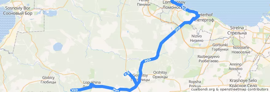 Mapa del recorrido Автобус № 684: 5-й километр => Ломоносов,вокзал de la línea  en Ленинградская область.