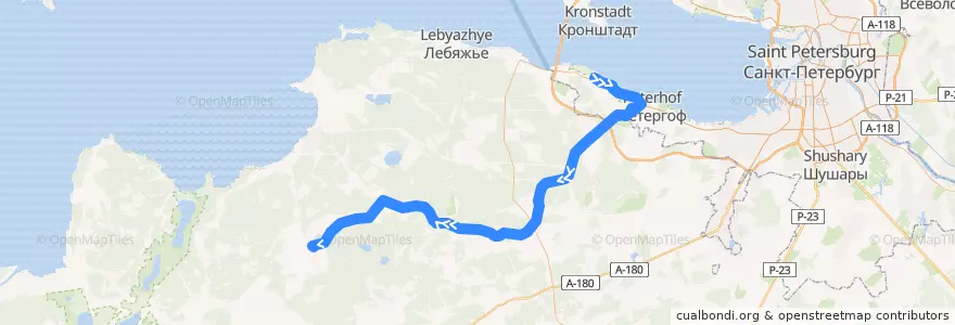 Mapa del recorrido Автобус № 681: Ломоносов, вокзал => Копорье de la línea  en Óblast de Leningrado.