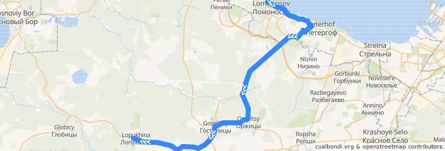 Mapa del recorrido Автобус № 688: Ломоносов, вокзал => Лопухинка de la línea  en Oblast de Léningrad.