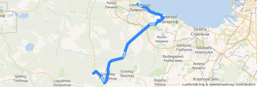 Mapa del recorrido Автобус № 682: Ломоносов, вокзал => Озёрное de la línea  en Ленинградская область.