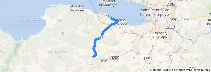 Mapa del recorrido Автобус № 683А: Ломоносов,вокзал => Красный бор de la línea  en Ленинградская область.