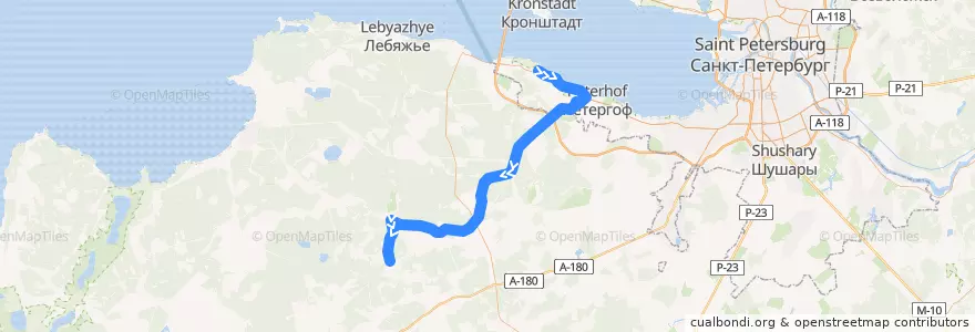 Mapa del recorrido Автобус № 686: Ломоносов, вокзал => Горки de la línea  en Oblast de Léningrad.