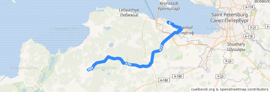 Mapa del recorrido Автобус № 681: Копорье => Ломоносов, вокзал de la línea  en Oblast Leningrad.