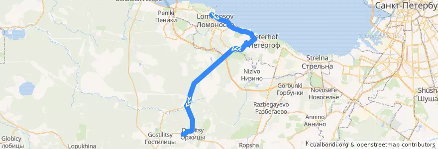 Mapa del recorrido Автобус № 687: Ломоносов, вокзал => Вильповицы de la línea  en Ленинградская область.