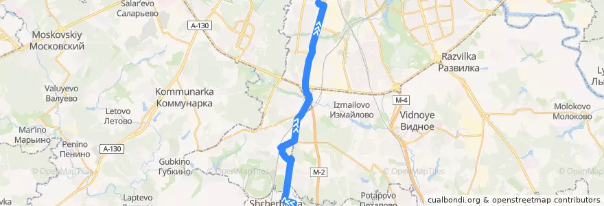 Mapa del recorrido Автобус №249: Милицейский посёлок - метро Южная de la línea  en Moskau.