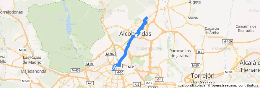 Mapa del recorrido Bus 152C: Plaza Castilla → San Sebastián de los Reyes (Dehesa Vieja) de la línea  en Área metropolitana de Madrid y Corredor del Henares.