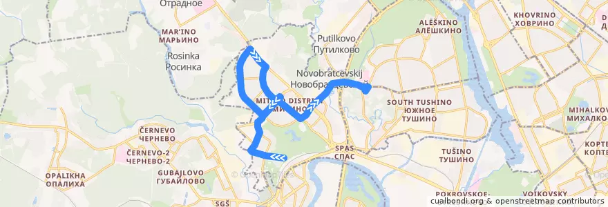 Mapa del recorrido Автобус № С3: улица Рословка - Братцево de la línea  en район Митино.