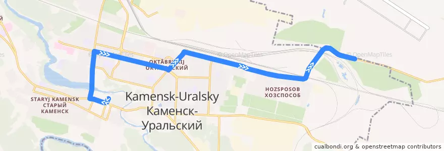 Mapa del recorrido Автобус 8: Краеведческий музей – Воинская часть de la línea  en городской округ Каменск-Уральский.