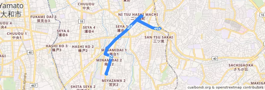 Mapa del recorrido 相鉄バス 旭27系統(三ツ境駅→南瀬谷小学校) de la línea  en 瀬谷区.
