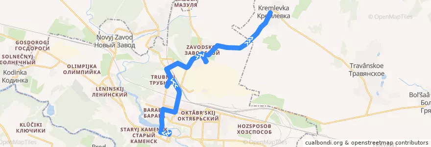 Mapa del recorrido Автобус 1: Краеведческий музей – д. Кремлёвка de la línea  en دائرة المدينة كامينسك-أورالسكي.