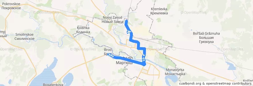 Mapa del recorrido Автобус 3: д. Брод – п. Мирный de la línea  en Каменский городской округ.