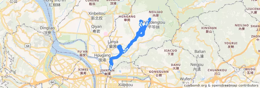 Mapa del recorrido 臺北市 小16 劍潭捷運站(基河)-公館里 (往程) de la línea  en 士林區.