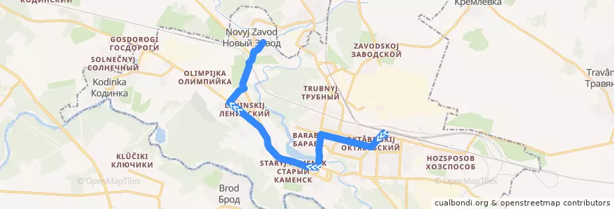 Mapa del recorrido Автобус 12: Вокзал – Новый Завод de la línea  en دائرة المدينة كامينسك-أورالسكي.