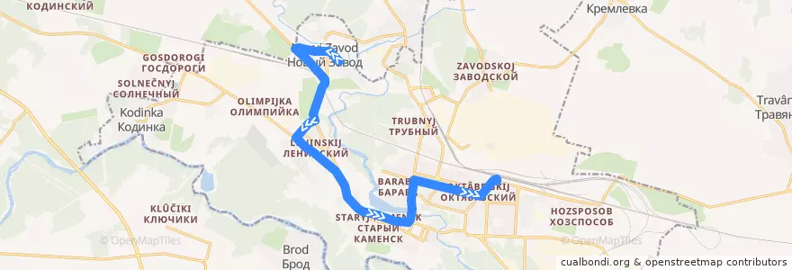 Mapa del recorrido Автобус 12: Новый Завод – Вокзал de la línea  en городской округ Каменск-Уральский.