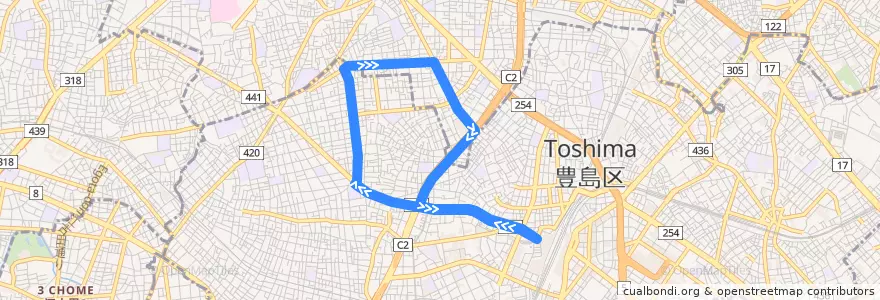 Mapa del recorrido 池03 de la línea  en 東京都.